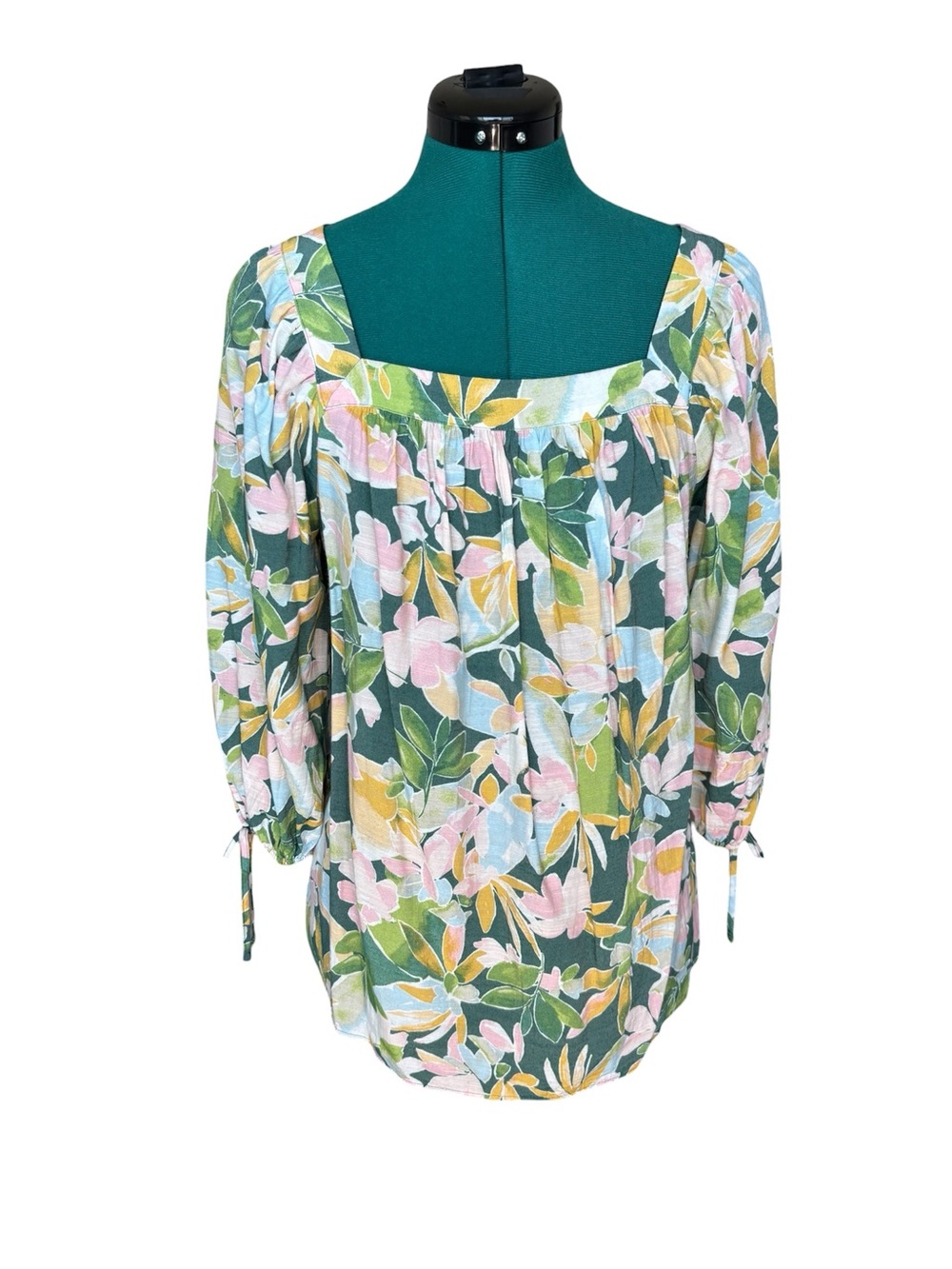 Lauren Conrad Square Neck Floral Peasant Blouse - Green Multi